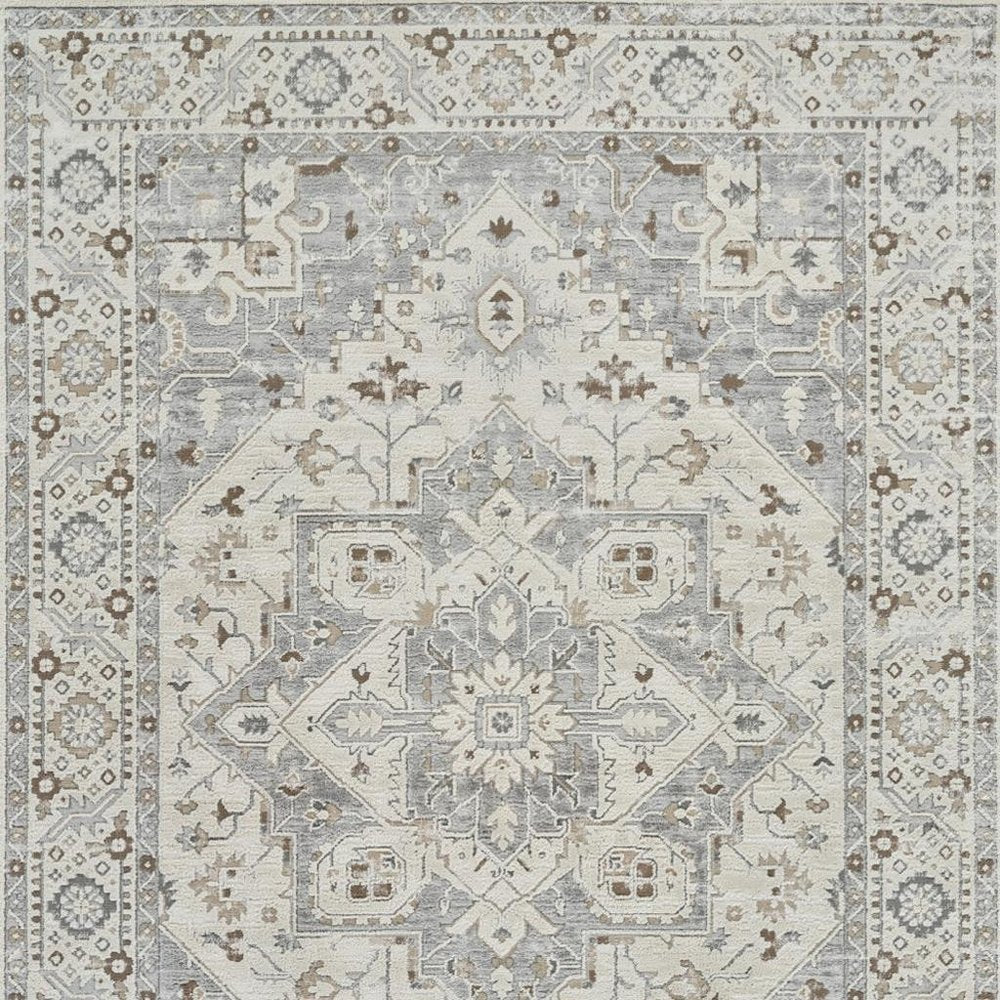 7' X 10' Gray and Beige Oriental Distressed Area Rug