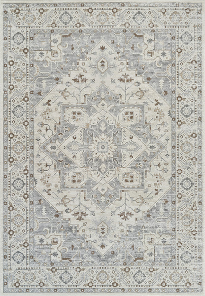 7' X 10' Gray and Beige Oriental Distressed Area Rug