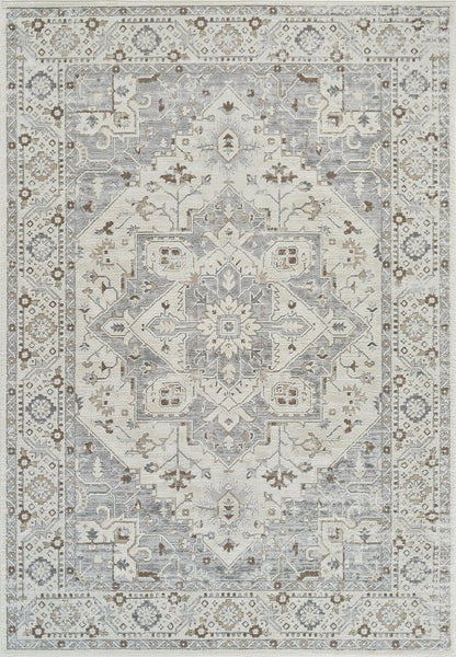 7' X 10' Gray and Beige Oriental Distressed Area Rug