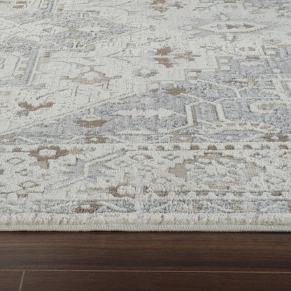 7' X 10' Gray and Beige Oriental Distressed Area Rug