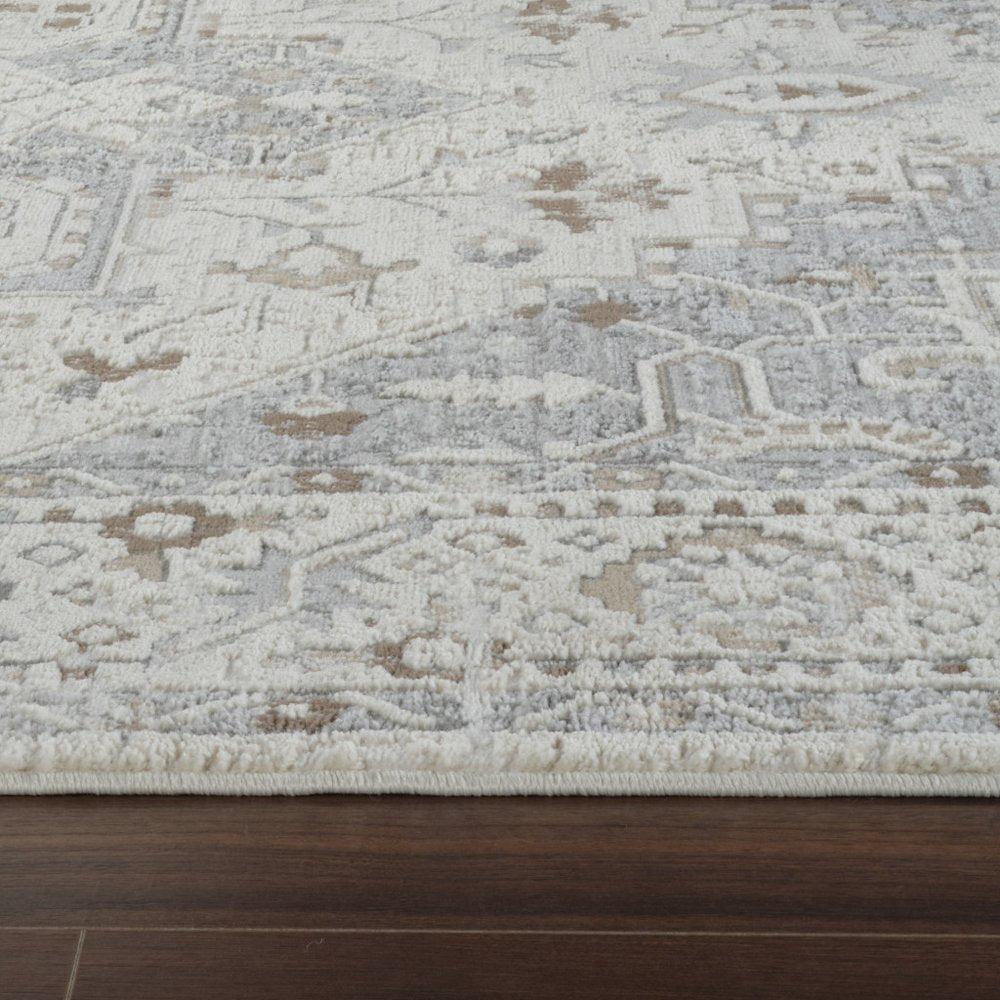 7' X 10' Gray and Beige Oriental Distressed Area Rug