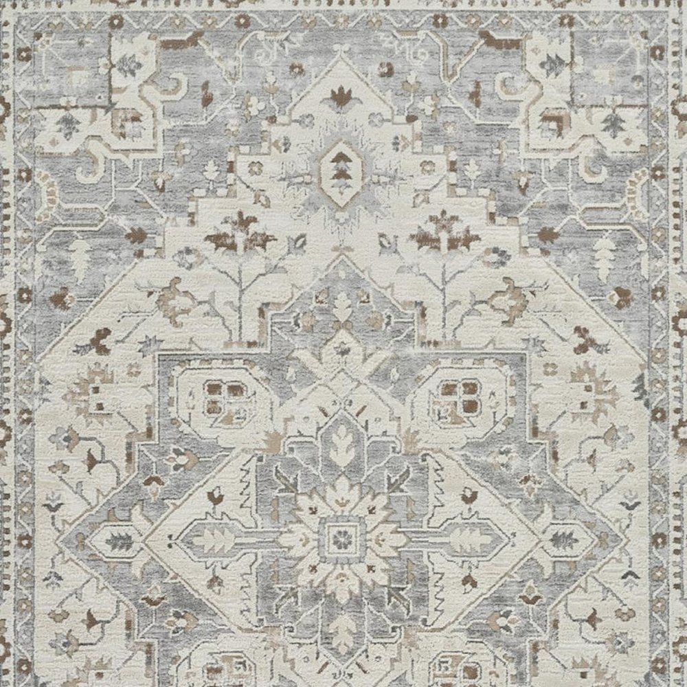 7' X 10' Gray and Beige Oriental Distressed Area Rug