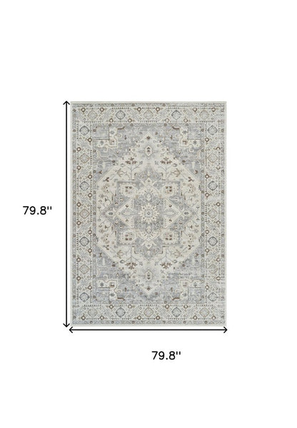 7' X 10' Gray and Beige Oriental Distressed Area Rug