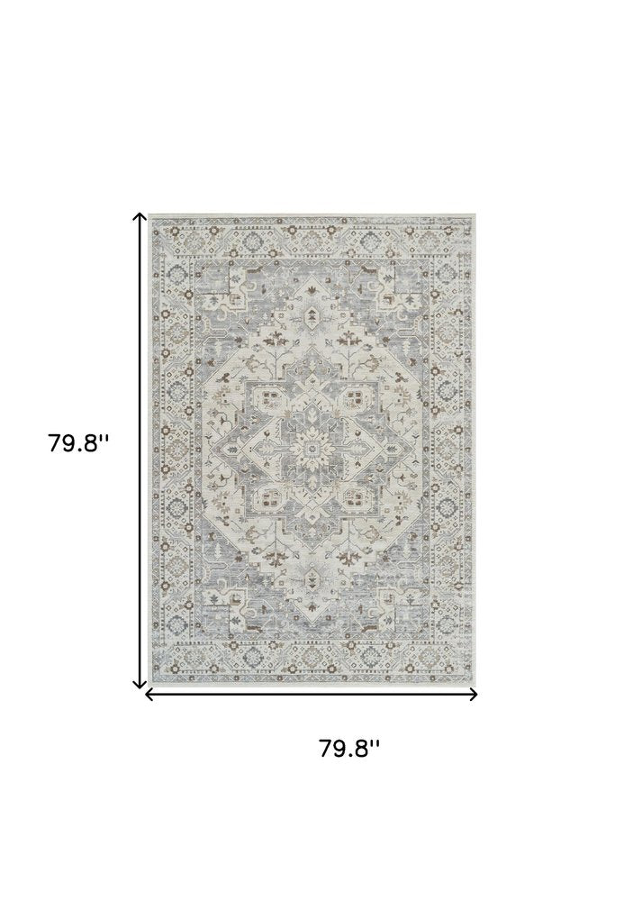 7' X 10' Gray and Beige Oriental Distressed Area Rug