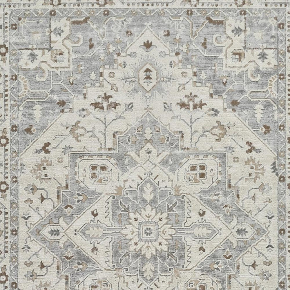 8' X 11' Gray and Beige Oriental Distressed Area Rug