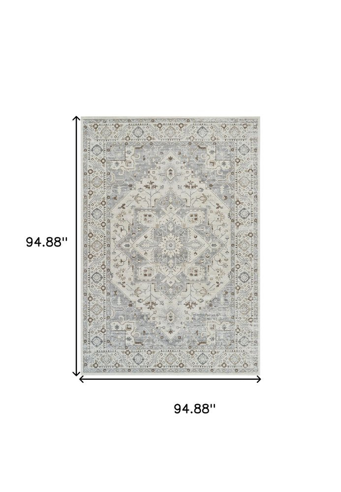 8' X 11' Gray and Beige Oriental Distressed Area Rug