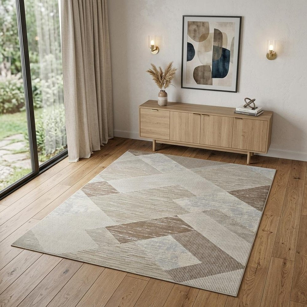 4' X 6' Beige and Brown Abstract Distressed Area Rug