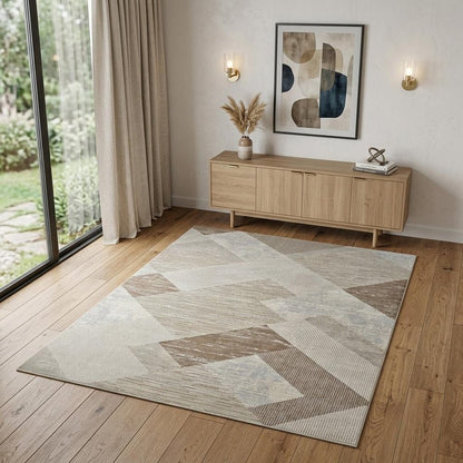 4' X 6' Beige and Brown Abstract Distressed Area Rug