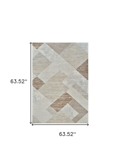 5' X 8' Beige and Brown Abstract Distressed Area Rug