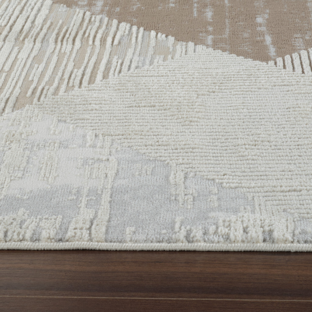 5' X 8' Beige and Brown Abstract Distressed Area Rug