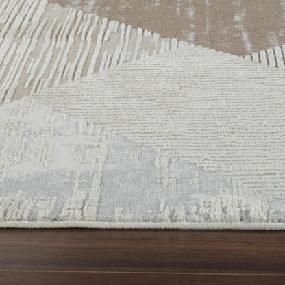 5' X 8' Beige and Brown Abstract Distressed Area Rug