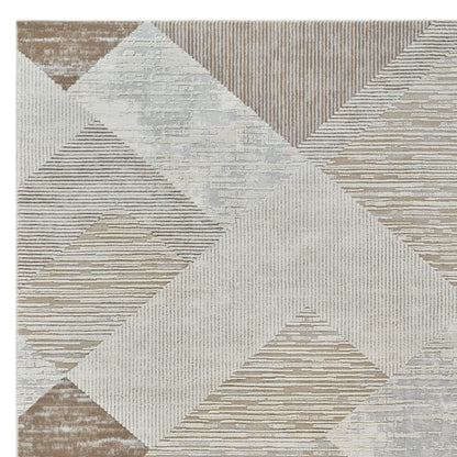 5' X 8' Beige and Brown Abstract Distressed Area Rug