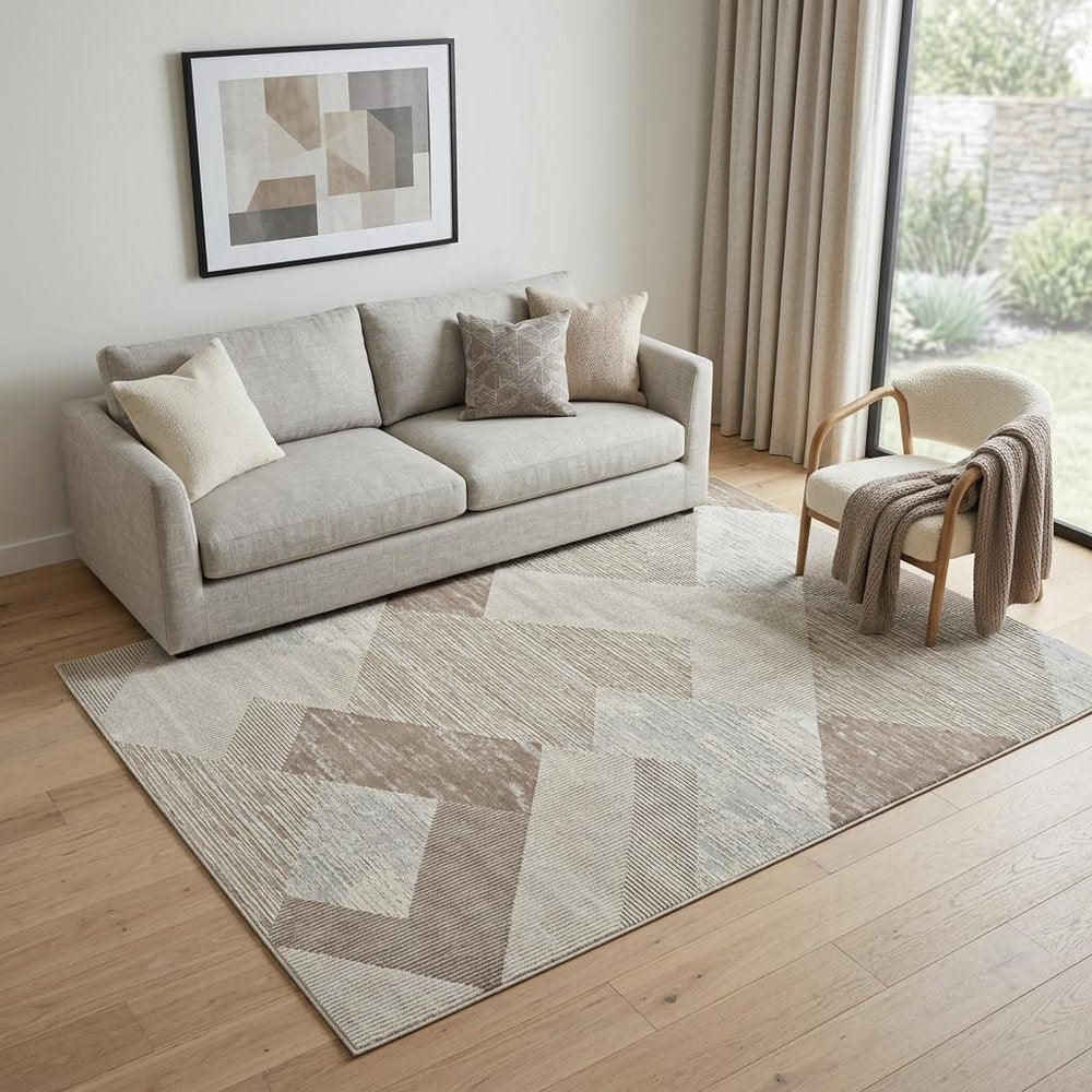 5' X 8' Beige and Brown Abstract Distressed Area Rug
