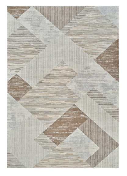 5' X 8' Beige and Brown Abstract Distressed Area Rug