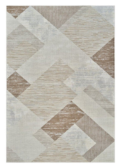 7' X 10' Beige and Brown Abstract Distressed Area Rug