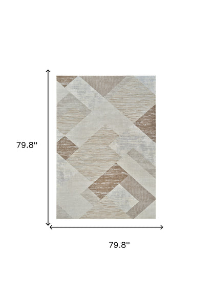 7' X 10' Beige and Brown Abstract Distressed Area Rug