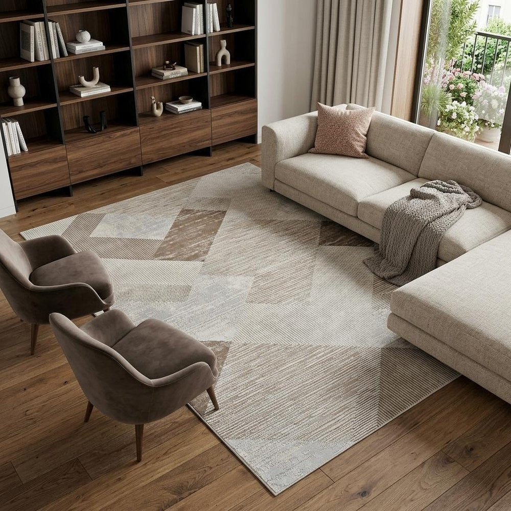 8' X 11' Beige and Brown Abstract Distressed Area Rug