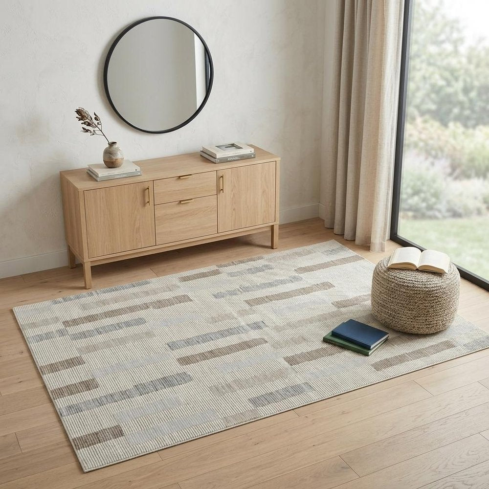 4' X 6' Beige and Brown Abstract Distressed Area Rug