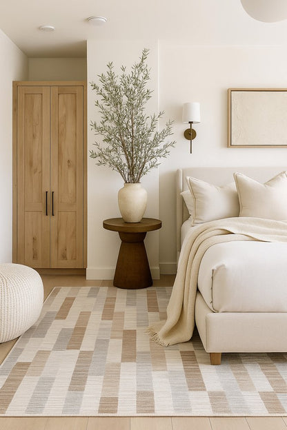 5' X 8' Beige and Brown Abstract Distressed Area Rug