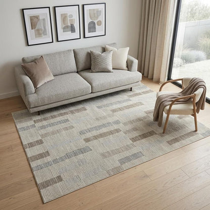 5' X 8' Beige and Brown Abstract Distressed Area Rug