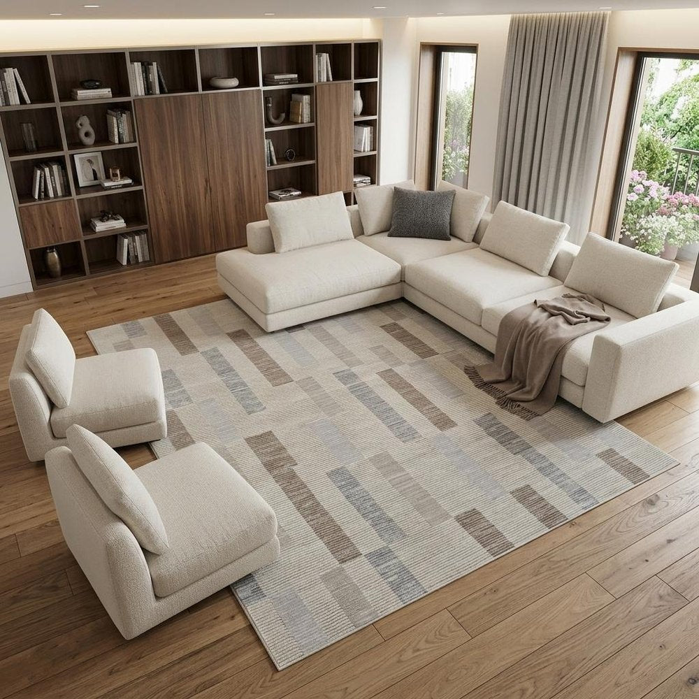 7' X 10' Beige and Brown Abstract Distressed Area Rug