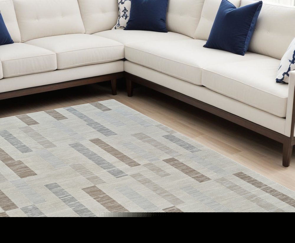 8' X 11' Beige and Brown Abstract Distressed Area Rug