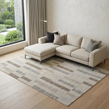 8' X 11' Beige and Brown Abstract Distressed Area Rug