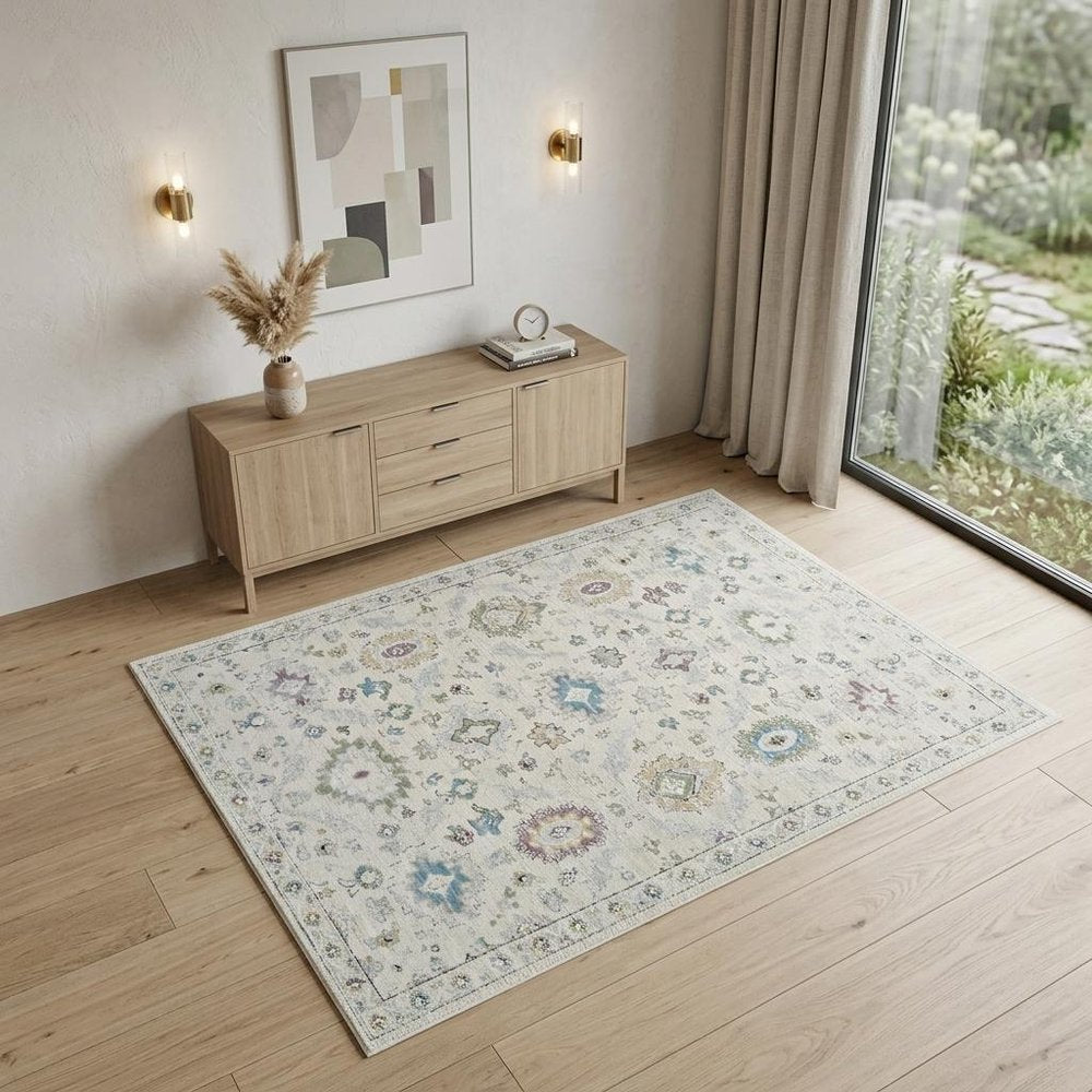 4' X 6' Cream and Beige Abstract Distressed Area Rug