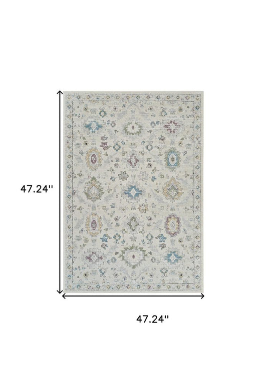 4' X 6' Cream and Beige Abstract Distressed Area Rug