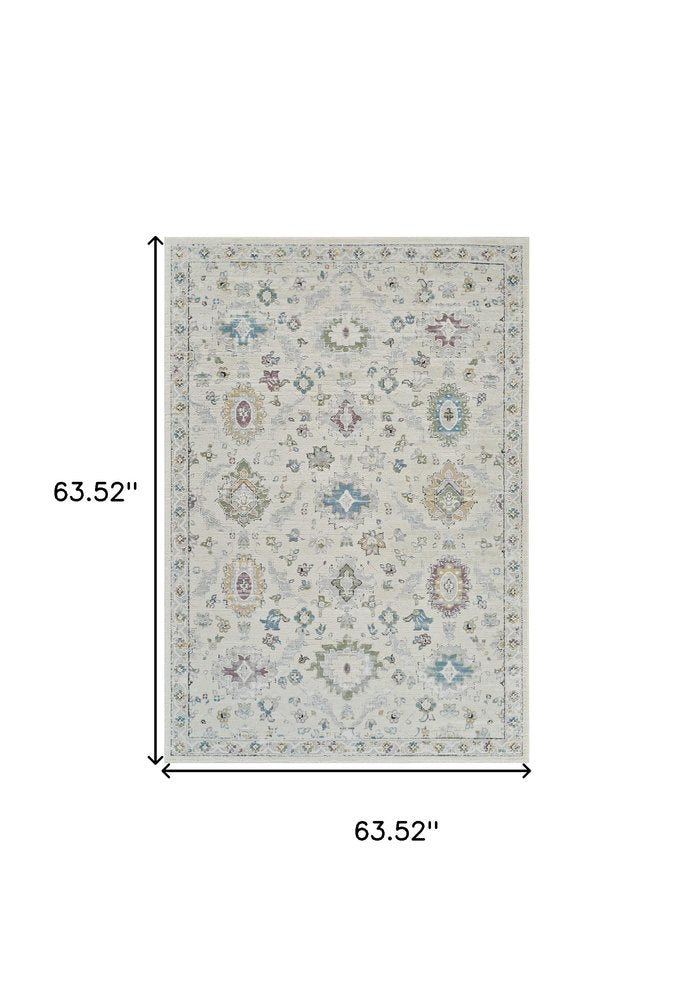 5' X 8' Cream and Beige Abstract Distressed Area Rug