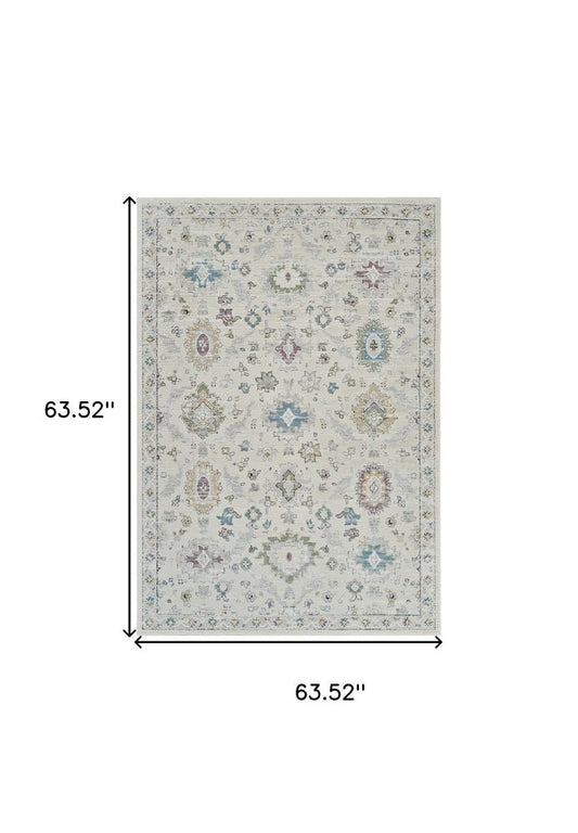 5' X 8' Cream and Beige Abstract Distressed Area Rug
