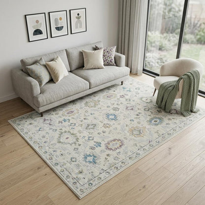5' X 8' Cream and Beige Abstract Distressed Area Rug