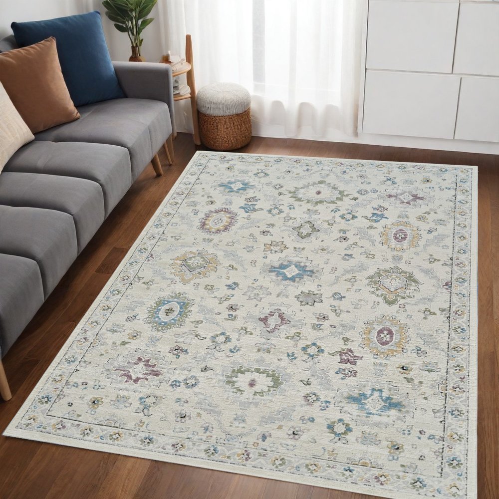 5' X 8' Cream and Beige Abstract Distressed Area Rug