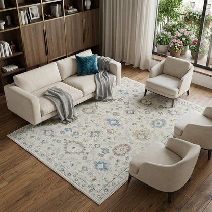7' X 10' Cream and Beige Abstract Distressed Area Rug