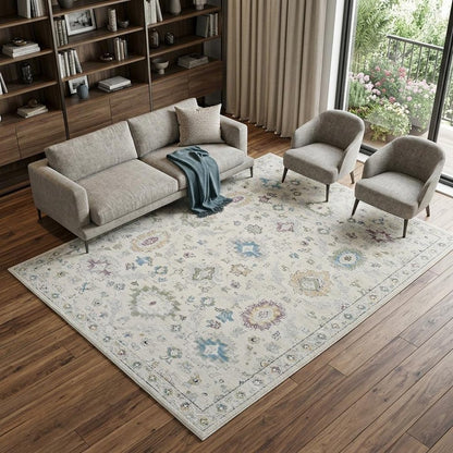 7' X 10' Cream and Beige Abstract Distressed Area Rug