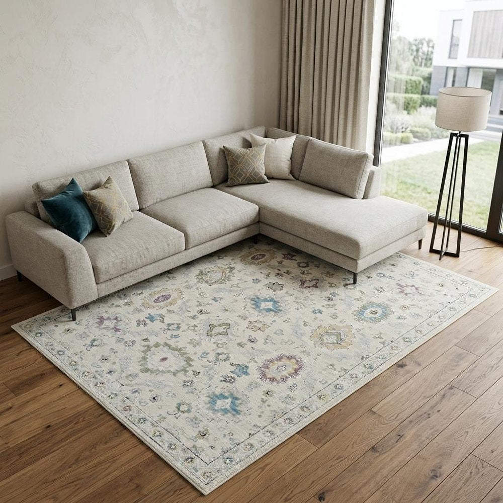 8' X 11' Cream and Beige Abstract Distressed Area Rug