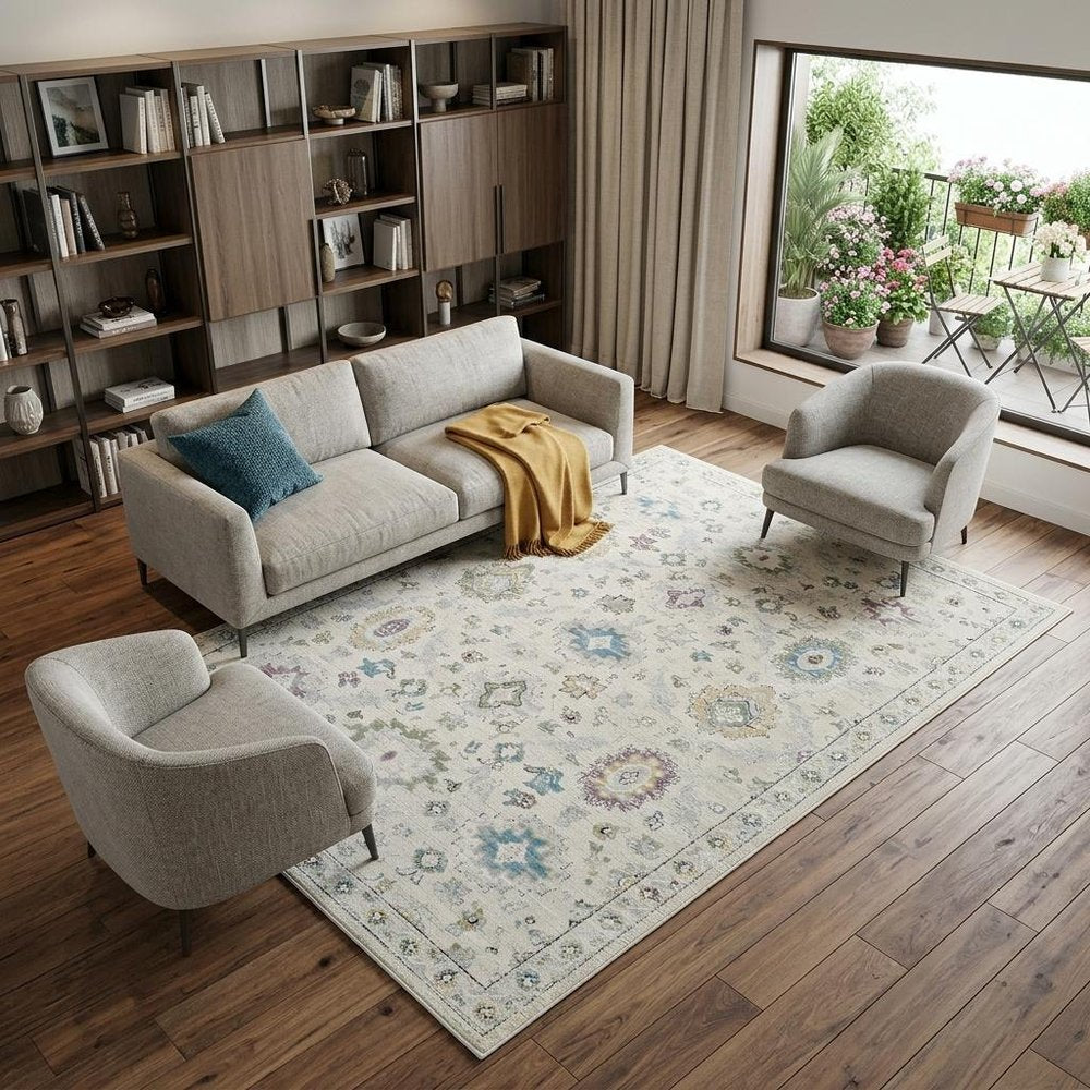 8' X 11' Cream and Beige Abstract Distressed Area Rug