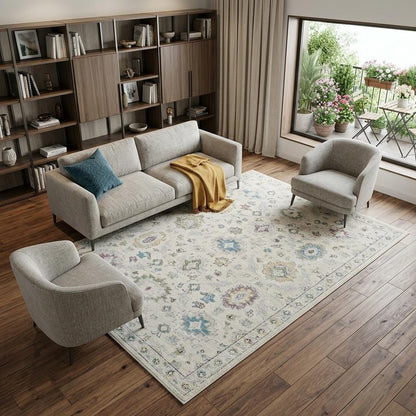 8' X 11' Cream and Beige Abstract Distressed Area Rug