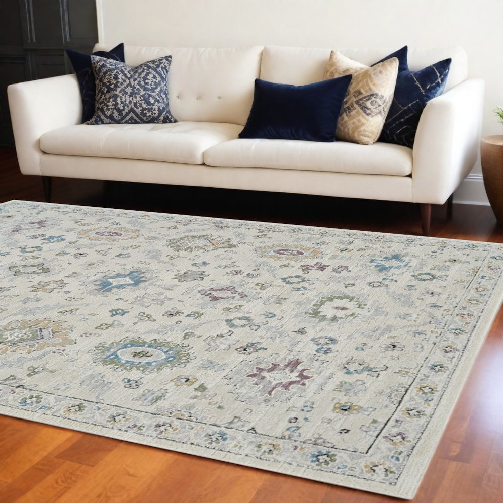 8' X 11' Cream and Beige Abstract Distressed Area Rug