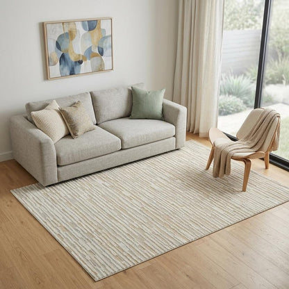 5' X 8' Beige and Brown Abstract Distressed Area Rug