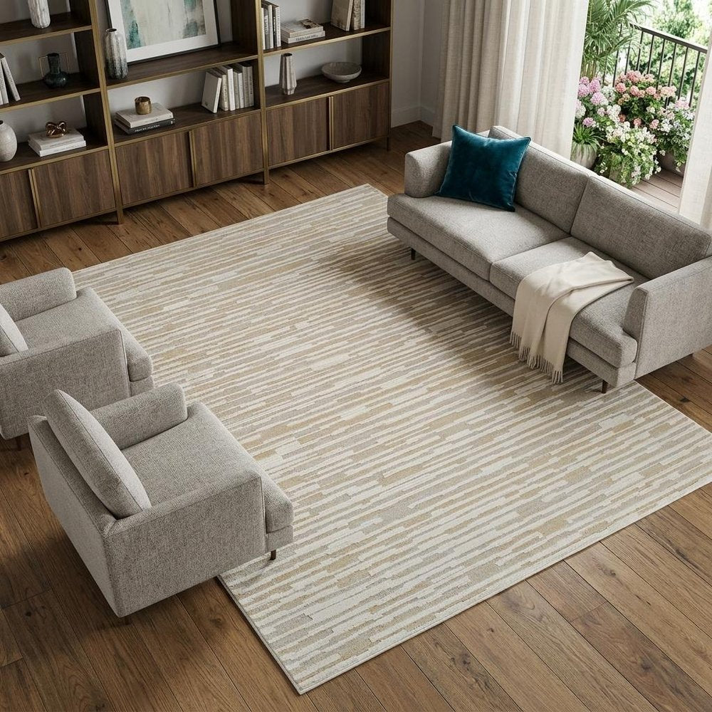 7' X 10' Beige and Brown Abstract Distressed Area Rug