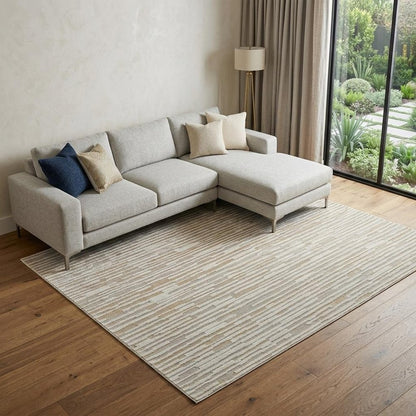 7' X 10' Beige and Brown Abstract Distressed Area Rug
