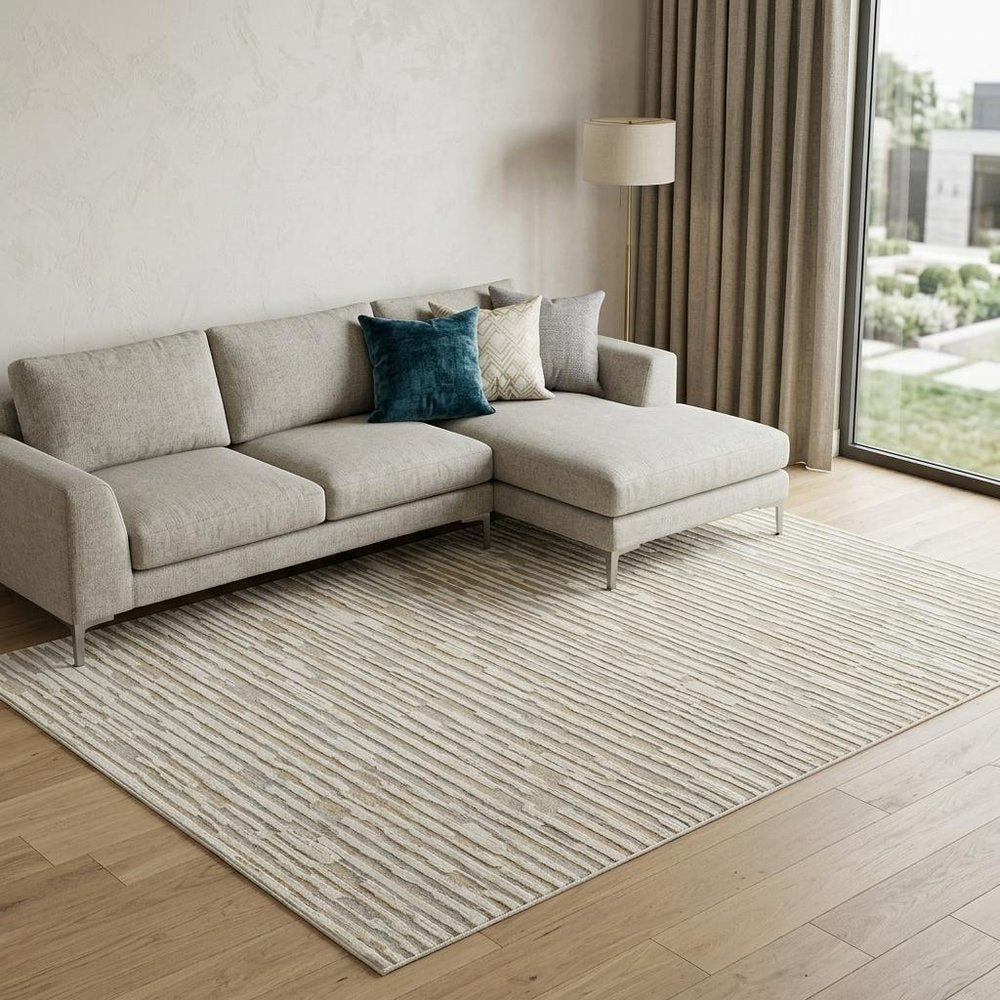 8' X 11' Beige and Brown Abstract Distressed Area Rug