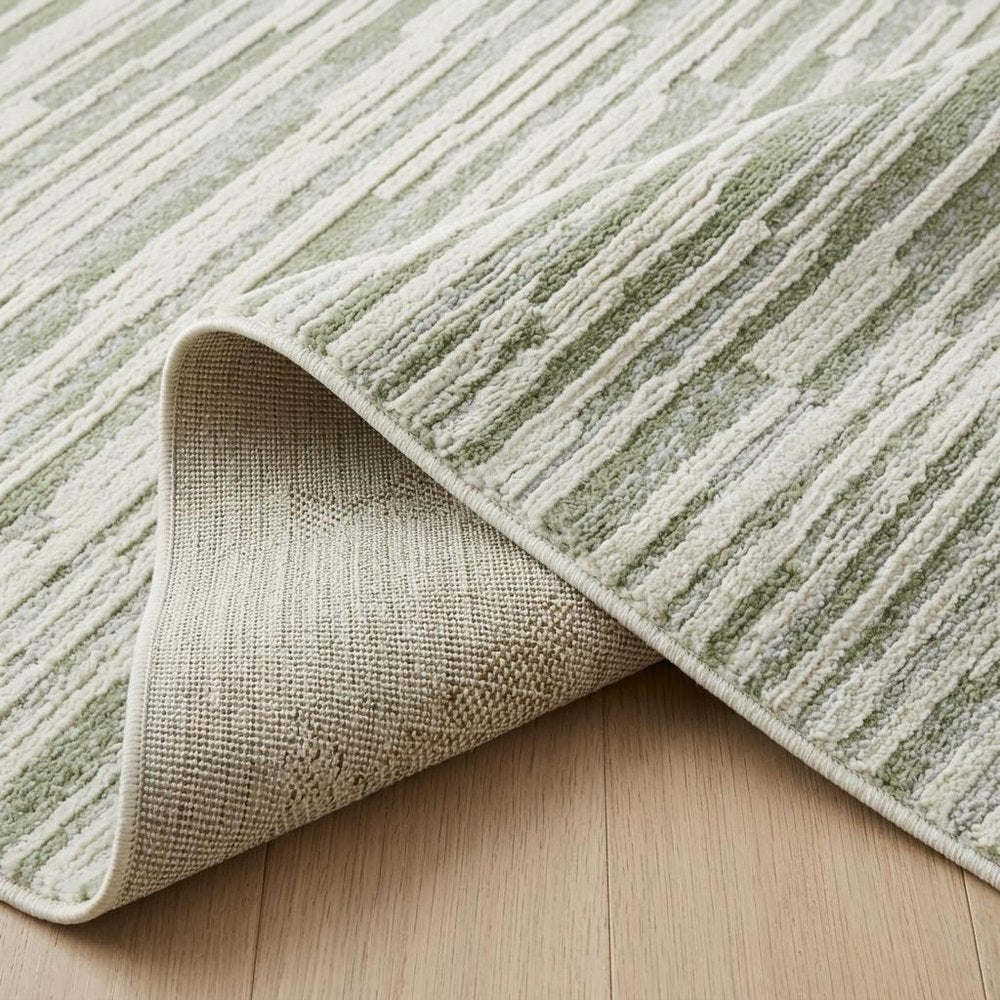 4' X 6' Beige and Green Abstract Distressed Area Rug