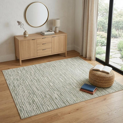 4' X 6' Beige and Green Abstract Distressed Area Rug