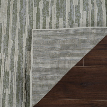 5' X 8' Beige and Green Abstract Distressed Area Rug