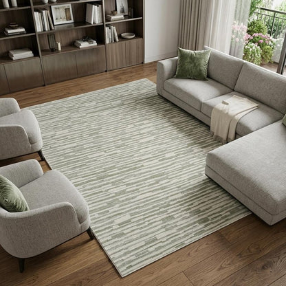 7' X 10' Beige and Green Abstract Distressed Area Rug