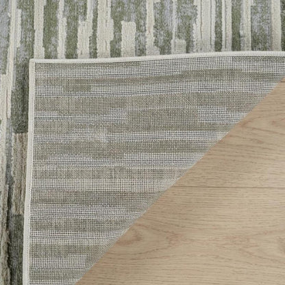 8' X 11' Beige and Green Abstract Distressed Area Rug