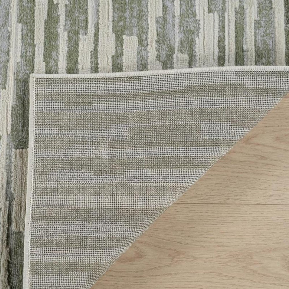 8' X 11' Beige and Green Abstract Distressed Area Rug