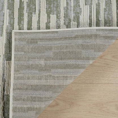 8' X 11' Beige and Green Abstract Distressed Area Rug